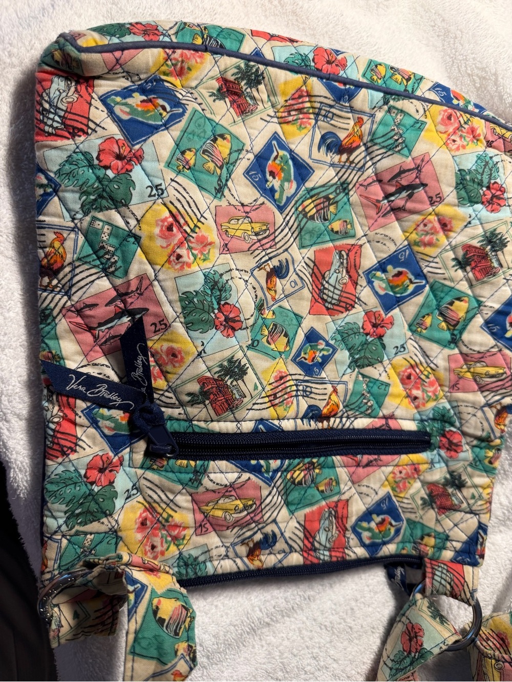 Vera Bradley Cuban Stamps Triple Zip Crossbody Bag Purse - Picture 6 of 7
